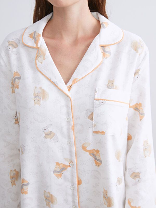 Moudda LC Waikiki - Pyjama tissé manches longues Femme Crème imprimée - Tunisie 3