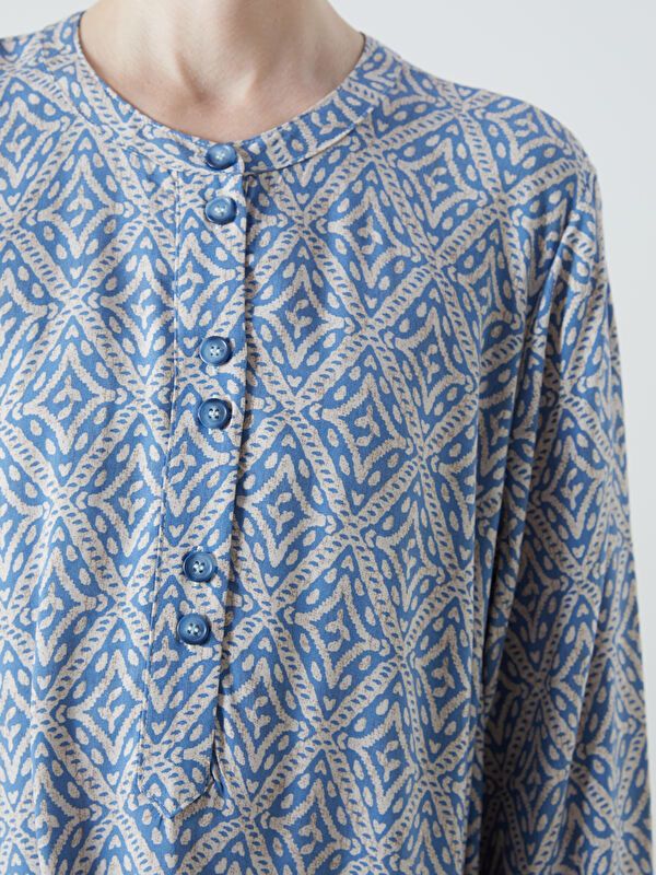 Moudda LC Waikiki - Tunique tissée imprimée manches longues Femme Pri indigo clair - Tunisie 3