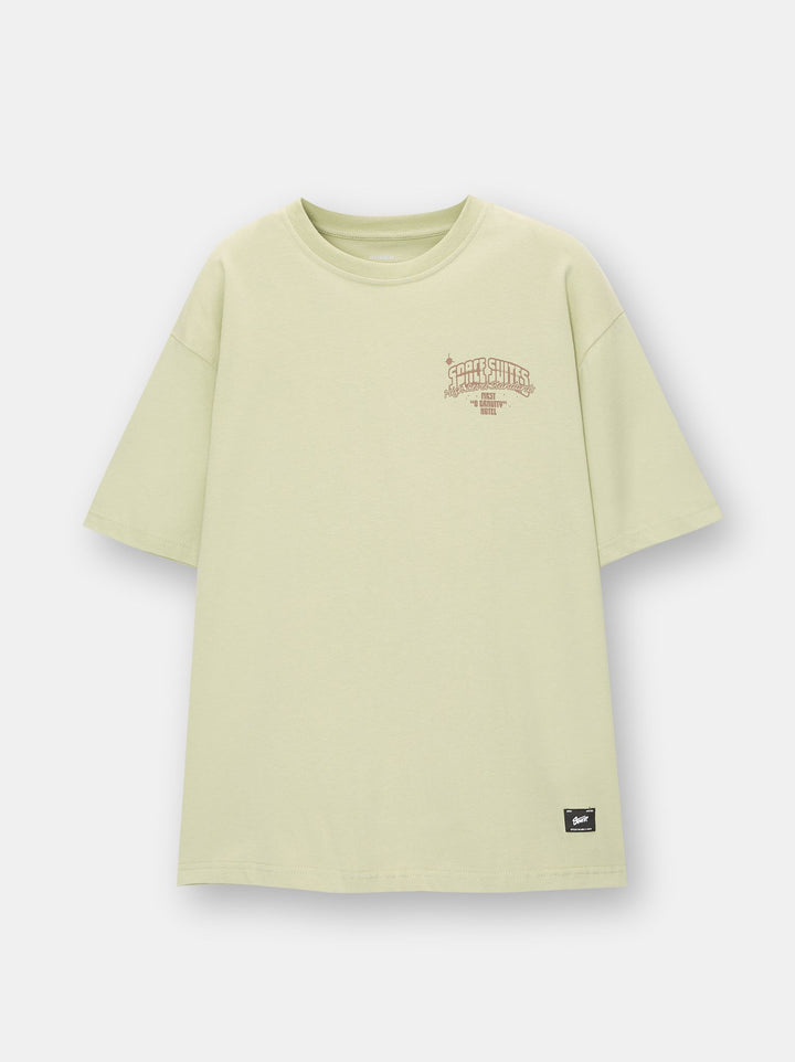 Moudda PULL & BEAR - T-Shirt Demi-Manches Vert Space Suites Cracked Print - Tunisie 1