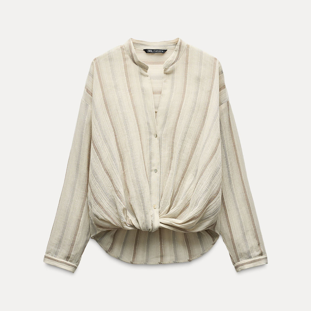 Moudda ZARA - Chemise rayée fil métallisé nœud manches longues - Tunisie 2