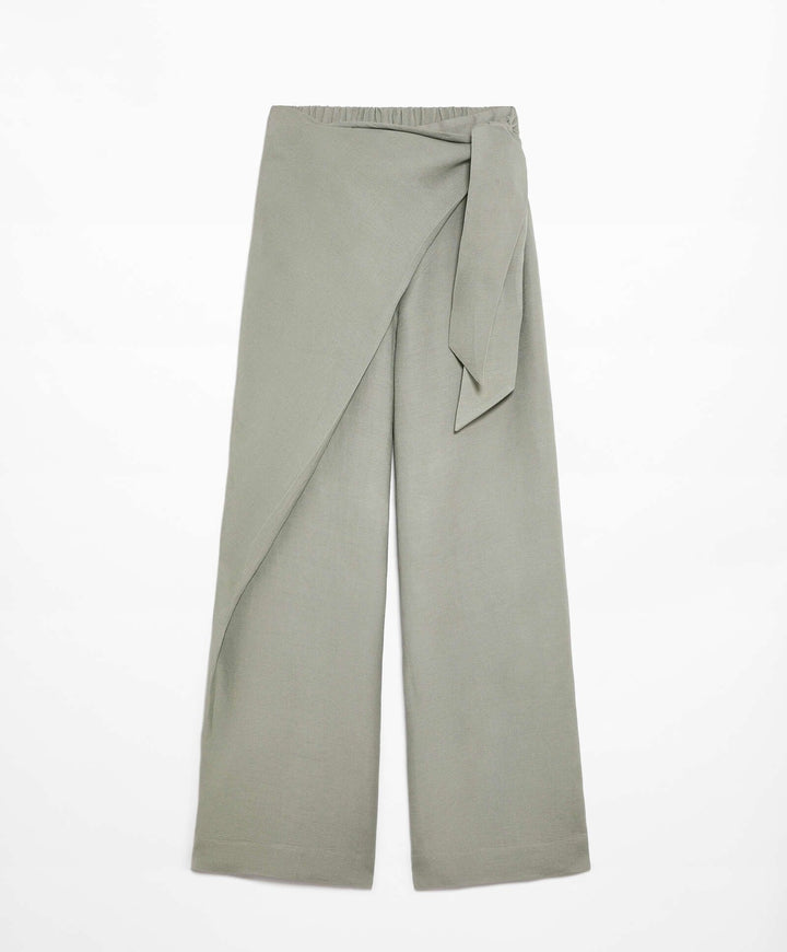 Moudda Oysho - Pantalon Croisé Lin Viscose Taille Haute - Tunisie 4
