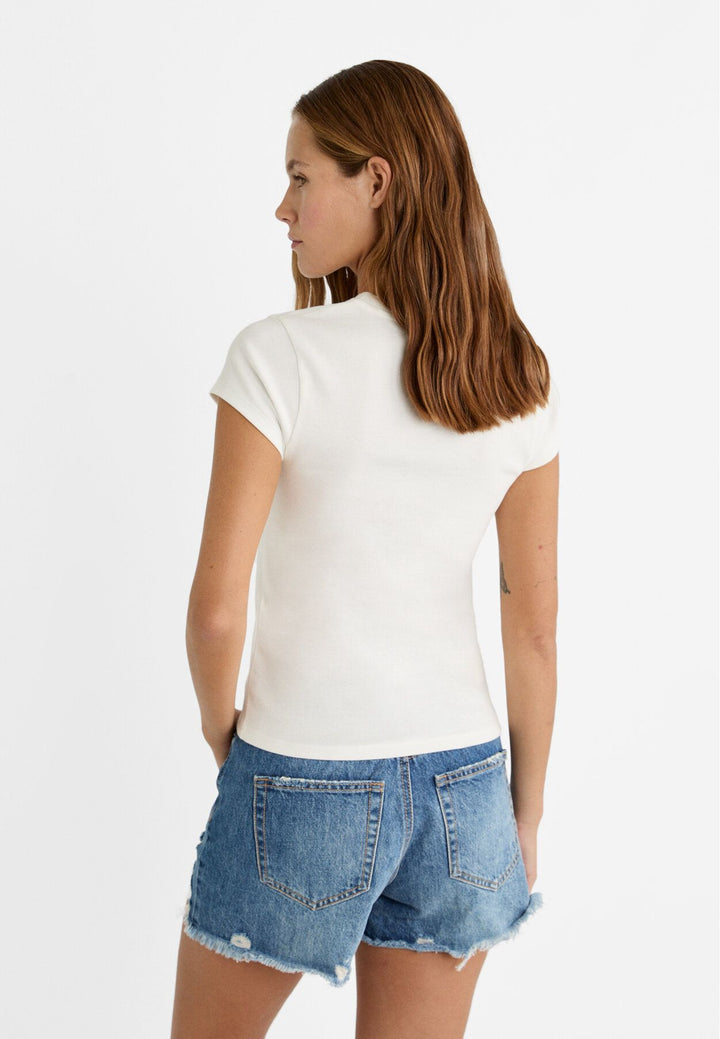 Moudda STRADIVARIUS - T-Shirt M/C Col Rond Imprimé avec Clous - Tunisie 5