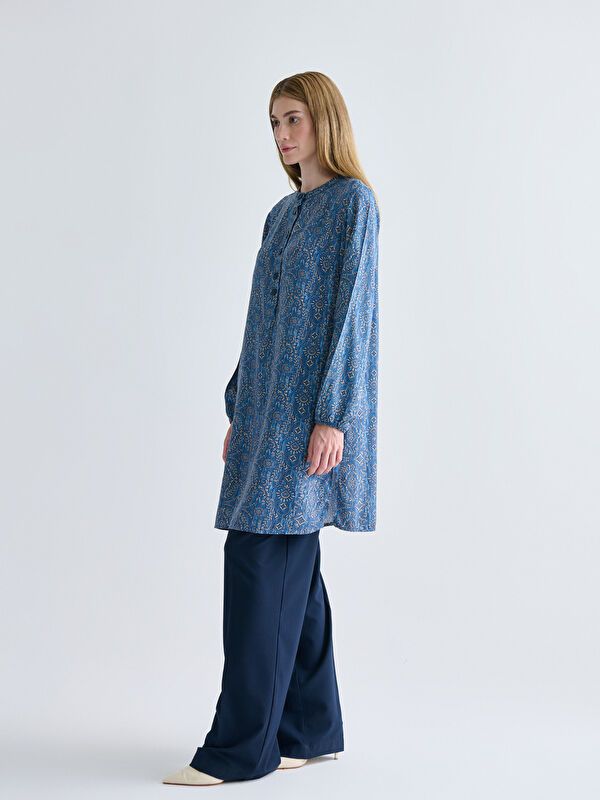 Moudda LC Waikiki - Tunique tissée imprimée manches longues Femme Imprimé à l'indigo - Tunisie 1