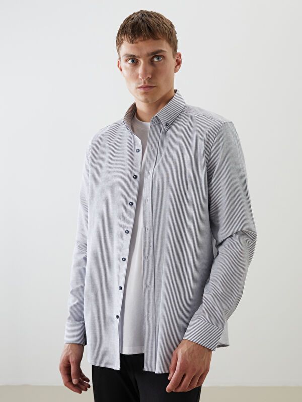 Moudda LC Waikiki - Chemise tissée manches longues Homme Rayures marine - Tunisie 1