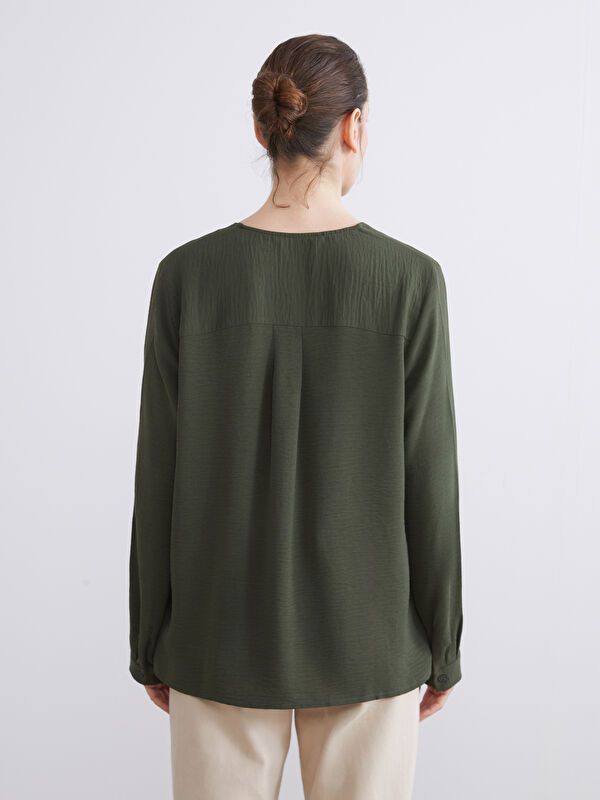 Moudda LC Waikiki - Blouse tissée manches longues Femme Kaki foncé - Tunisie 4