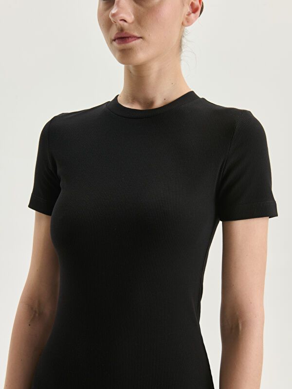 Moudda LC Waikiki - Robe en jersey manches courtes Femme Noir - Tunisie 3