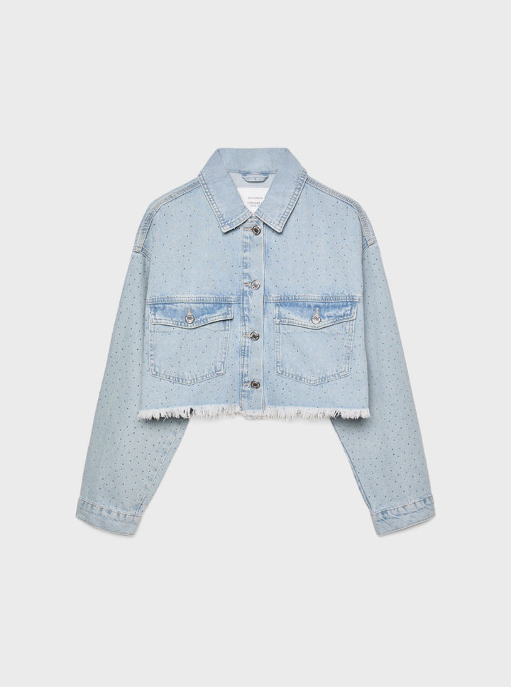 Moudda STRADIVARIUS - Veste en Denim Crop Bords Bruts et Brillants - Tunisie 1