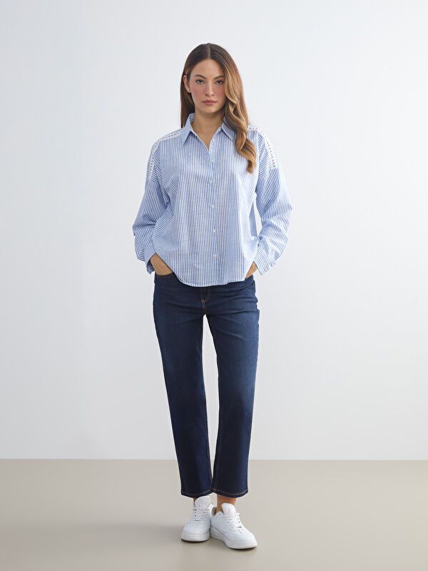 Moudda LC Waikiki - Chemise tissée manches longues Femme Rayures bleues - Tunisie 2