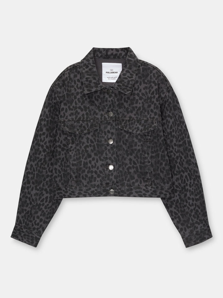 Moudda PULL & BEAR - Veste Boxy Léopard Gris - Tunisie 1
