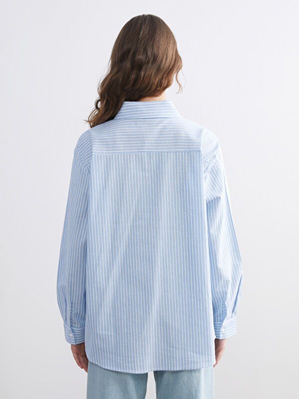 Moudda LC Waikiki - Tunique tissée manches longues Femme Rayures bleues - Tunisie 4