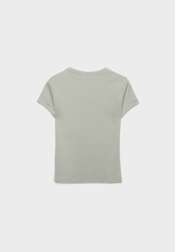 T-Shirt Regular Manches courtes Col Rond Fitted avec Détail Clous