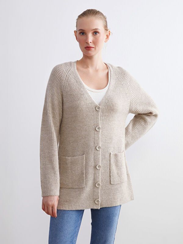 Moudda LC Waikiki - Cardigan tricot épais Femme Beige clair - Tunisie 1