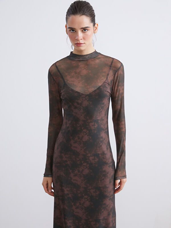 Moudda LC Waikiki - Robe en jersey manches longues Femme Imprimé marron - Tunisie 2