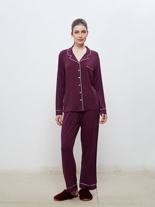 Moudda LC Waikiki - Pyjama en jersey manches longues Femme Prune - Tunisie 1