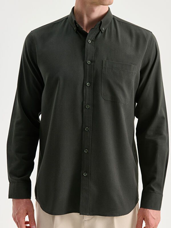 Moudda LC Waikiki - Chemise tissée manches longues Homme Kaki - Tunisie 3