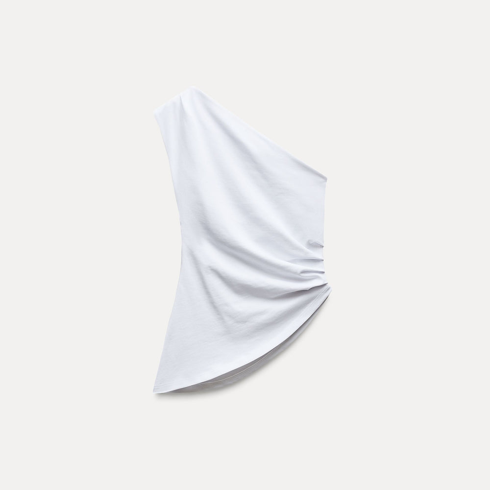 Moudda ZARA - T-shirt Blanc Asymétrique à Plis - Tunisie 2