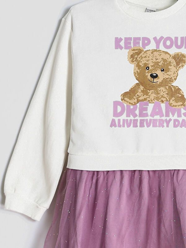 Moudda LC Waikiki - Robe en jersey manches longues Fille Crème - Tunisie 3