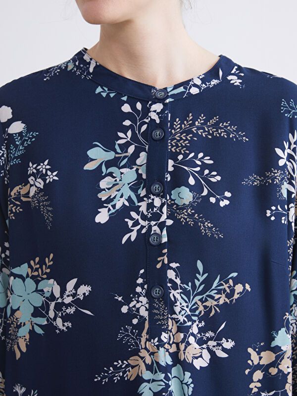 Moudda LC Waikiki - Tunique tissée imprimée manches longues Femme Imprimé bleu marine foncé - Tunisie 3