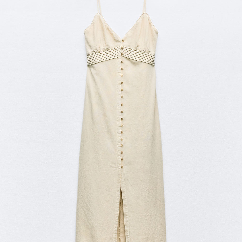 Moudda ZARA - Robe mi-longue lin/viscose fines bretelles boutons devant - Tunisie 2