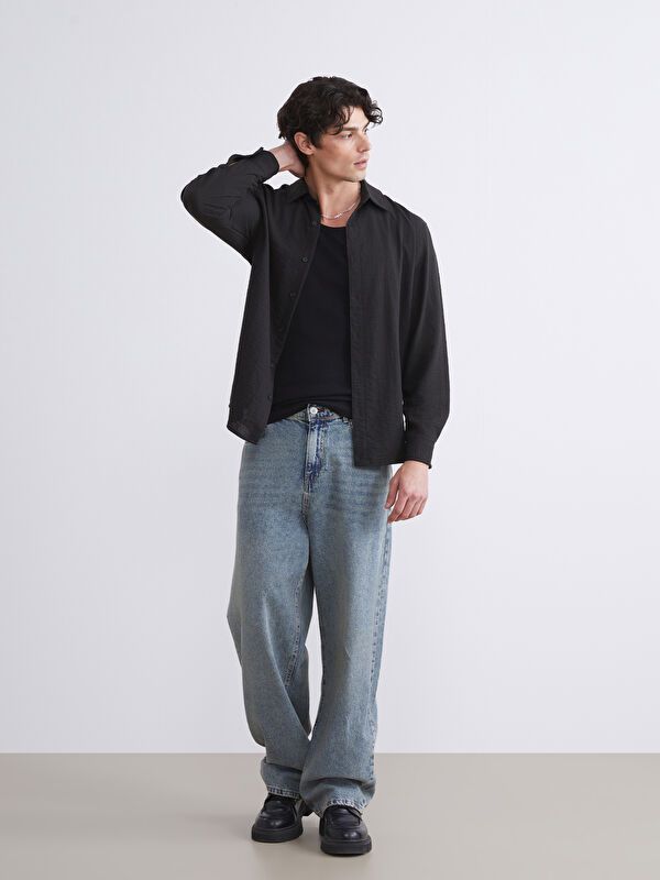 Moudda LC Waikiki - Chemise tissée manches longues Homme Noir - Tunisie 2