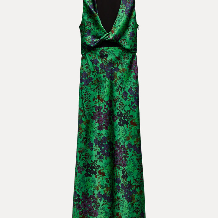 Moudda ZARA - Robe mi-longue satinée imprimée fleurs vert/bleu - Tunisie 1
