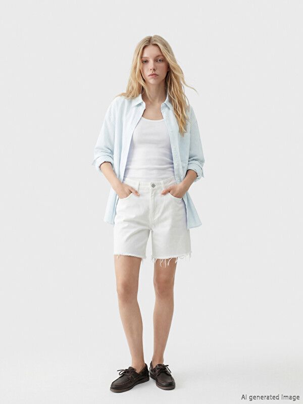 Moudda LC Waikiki - Chemise manches longues en tissu pour Femme couleur Bleu clair rayé - Tunisie 2