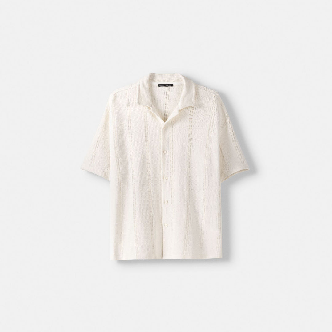 Moudda BERSHKA - Blanc – chemise manches courtes ample rustique perforée - Tunisie 1
