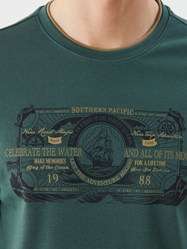 Moudda LC Waikiki - Sweatshirt jersey imprimé basique Homme Vert moyen - Tunisie 3