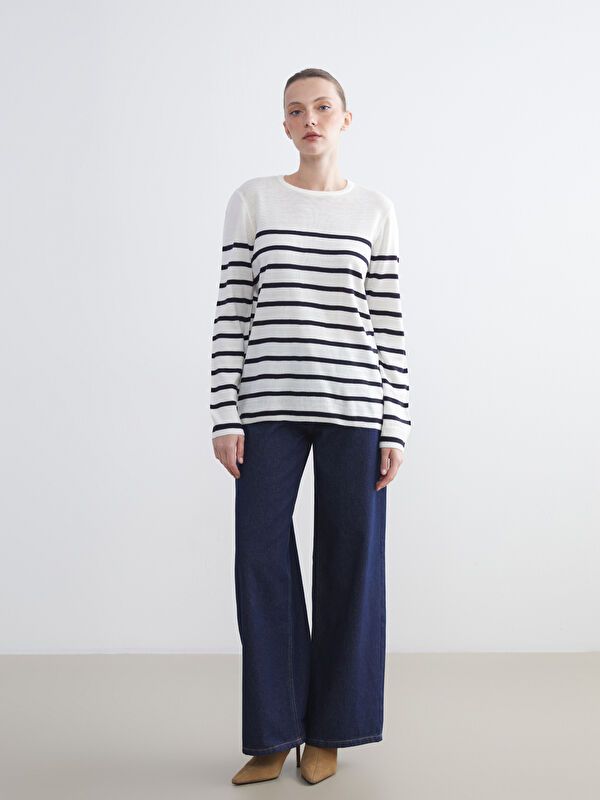 Moudda LC Waikiki - Pull tricot moyen Femme Rayures blanches - Tunisie 2