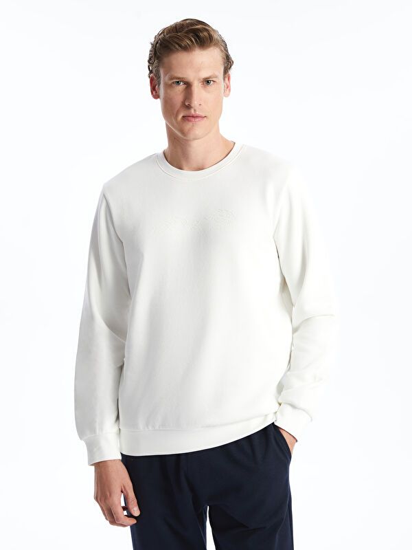 Moudda LC Waikiki - Sweatshirt jersey imprimé basique Homme Ecru - Tunisie 1