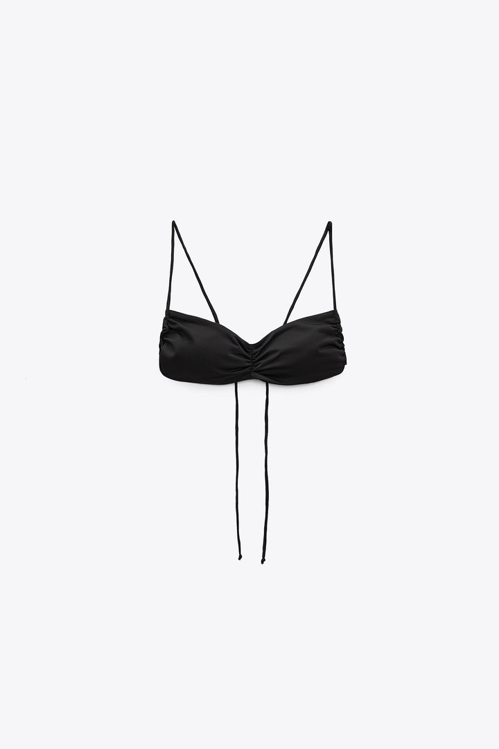 Haut de bikini noir froncé devant**