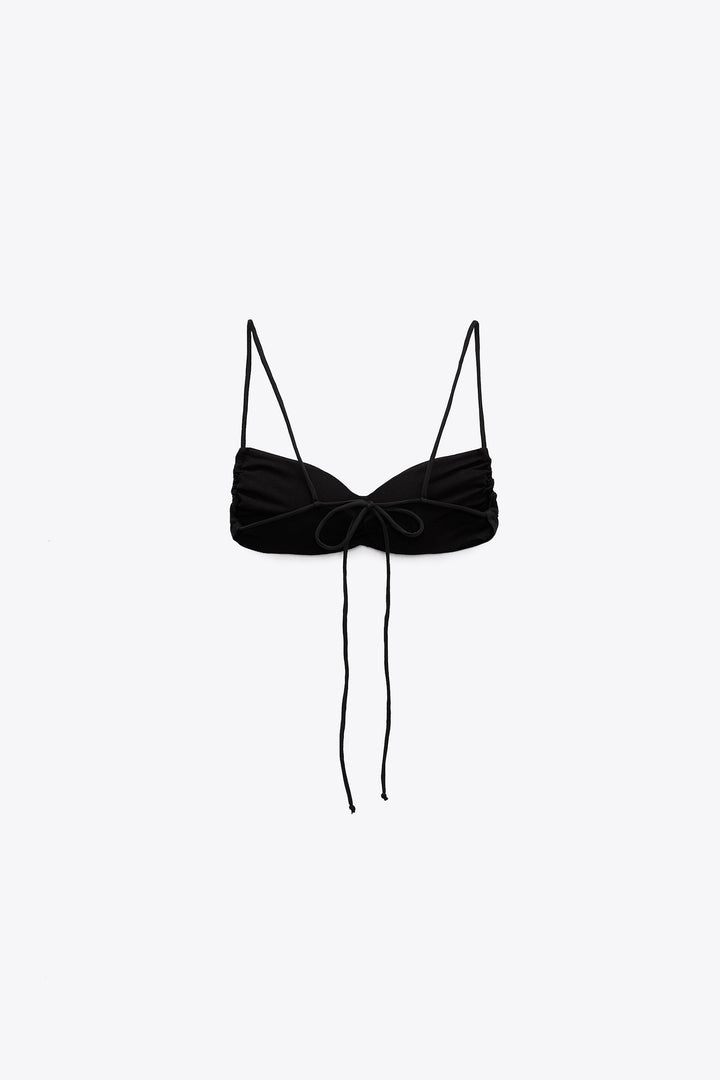 Haut de bikini noir froncé devant**